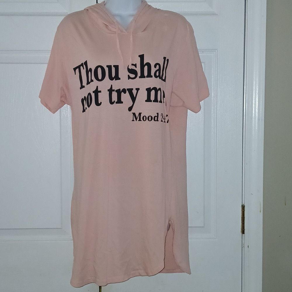 On Fire Though Shall Not Try Me Mood 24:7 lightweight hooded tunic  Sz 1X NWOT